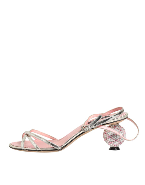 Dolce & Gabbana Pink Embellished Leather Ball-Heel Sandals Shoes